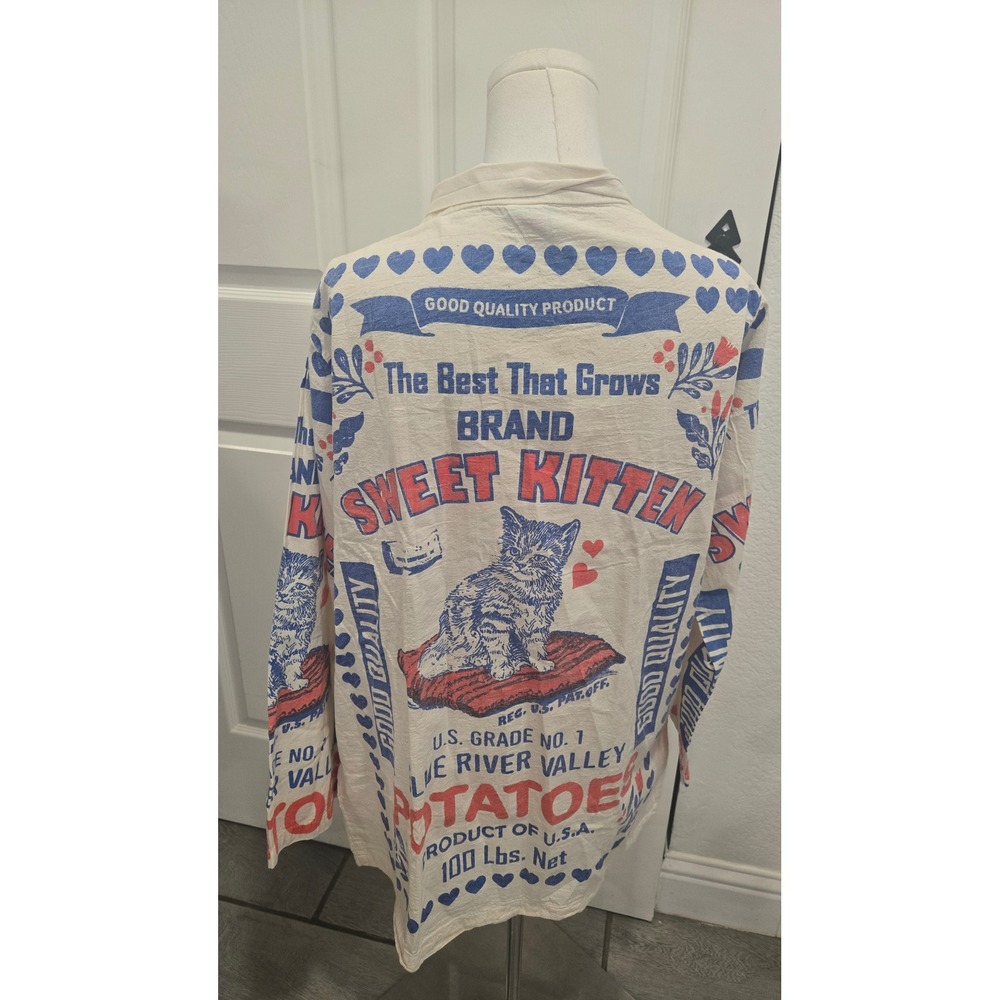 Vintage Sack Sweet Kitten Brand Potato Sack Kimono Jacket Cream Graphic Print - Picture 3 of 6